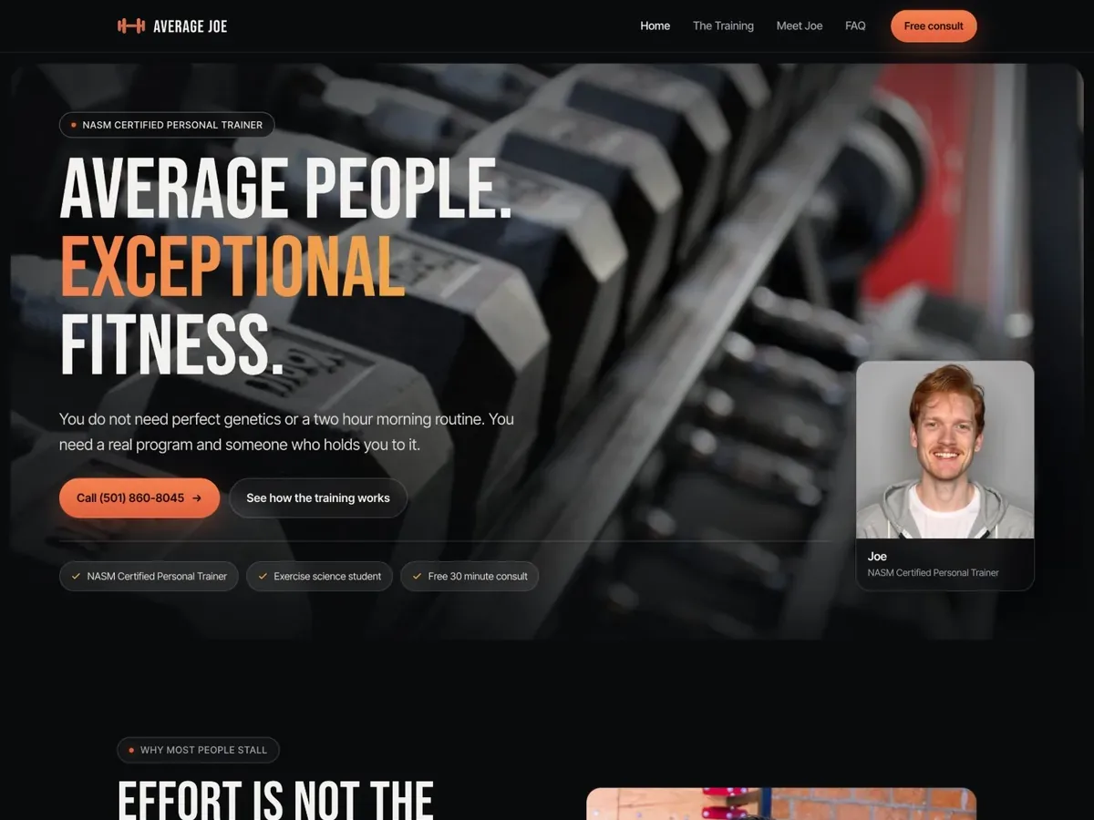 Average Joe Fitness website homepage