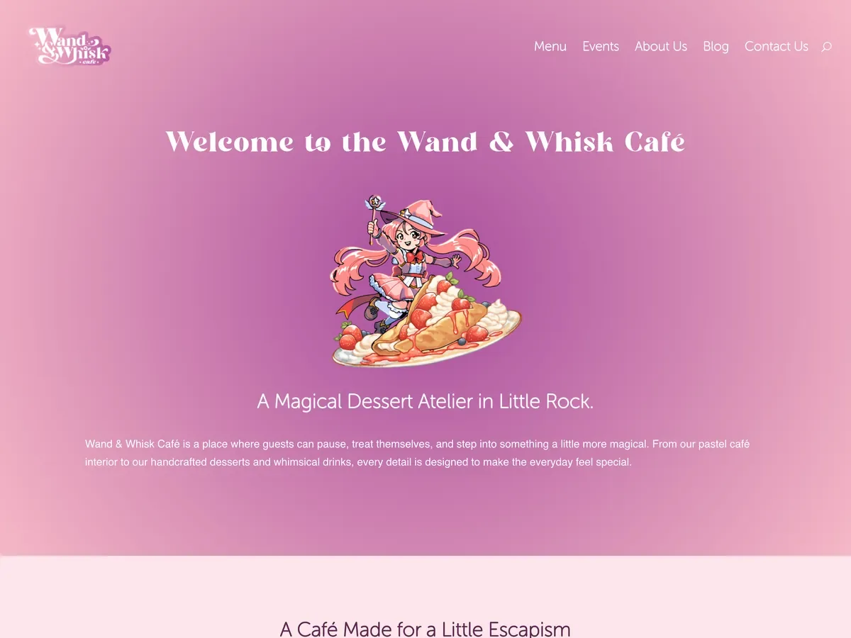 Wand & Whisk Café website homepage