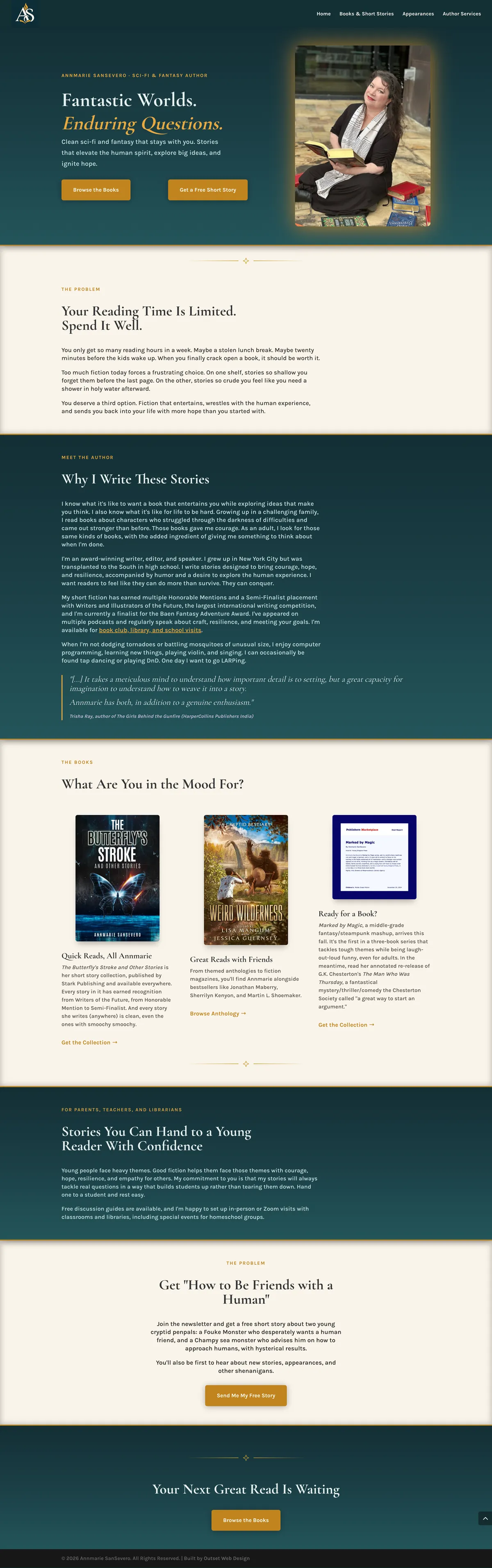 Annmarie Sansevero author website, full homepage