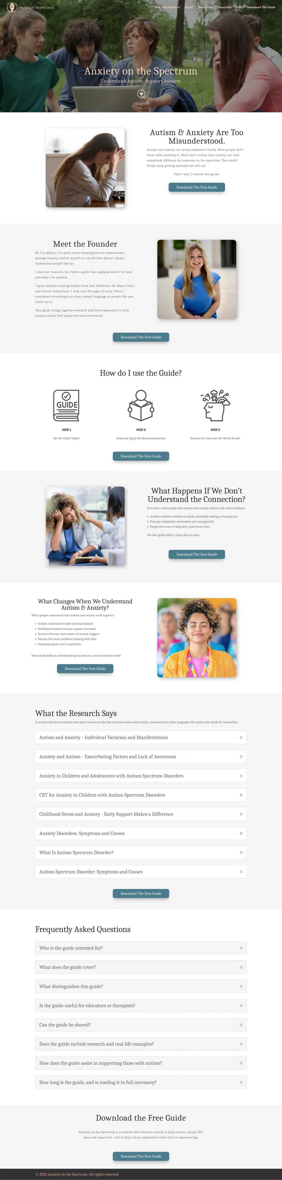 Anxiety on the Spectrum website, full homepage