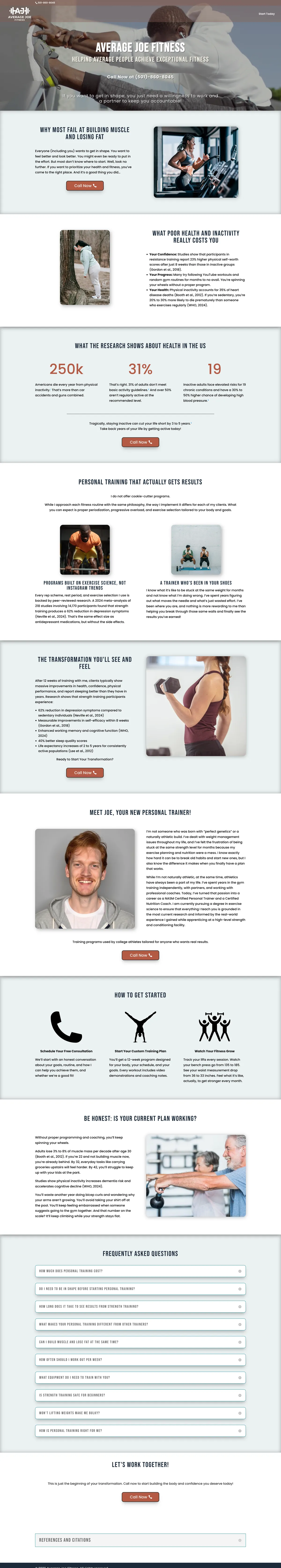 Average Joe Fitness website, full homepage