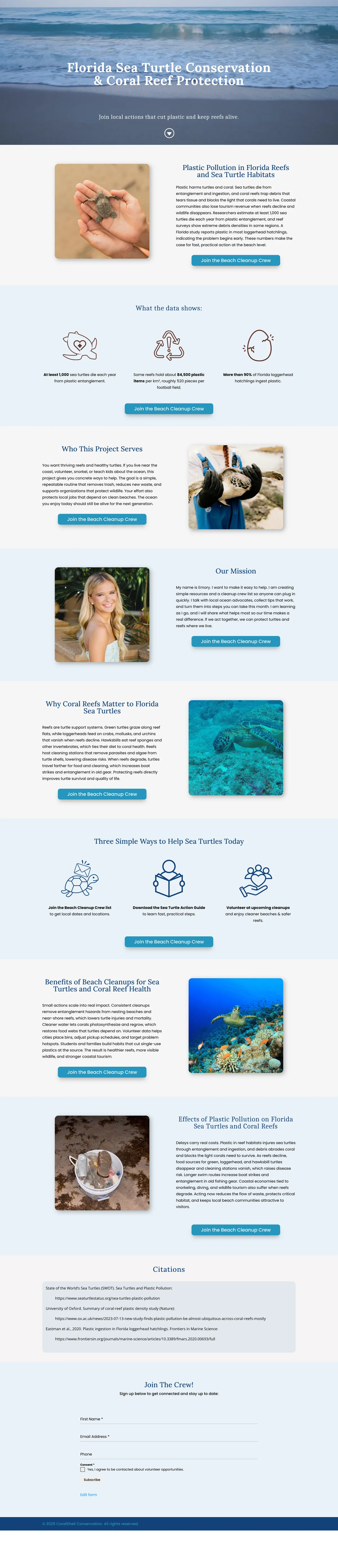 CoralShell Conservation website, full homepage