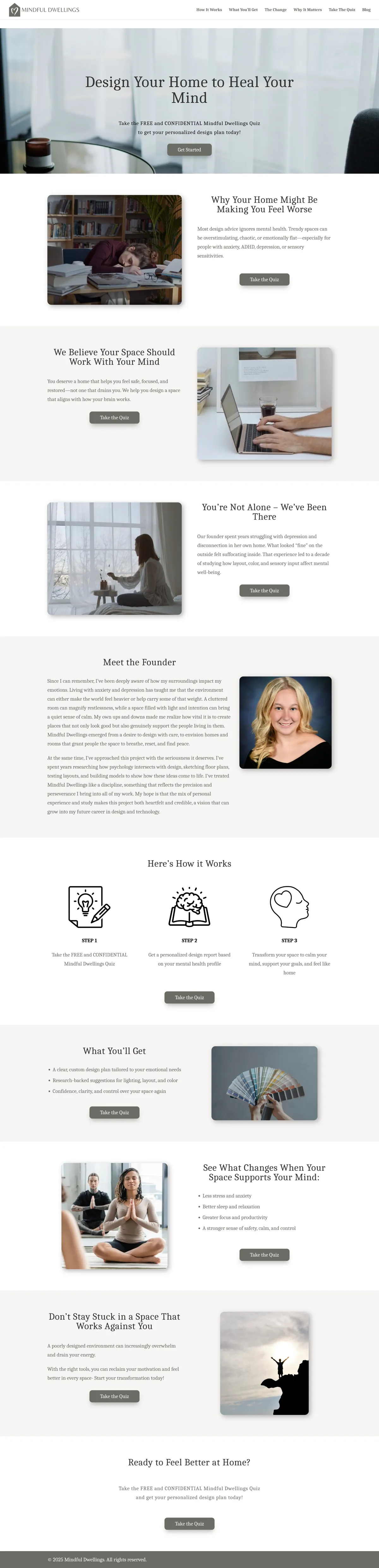 Mindful Dwellings website, full homepage