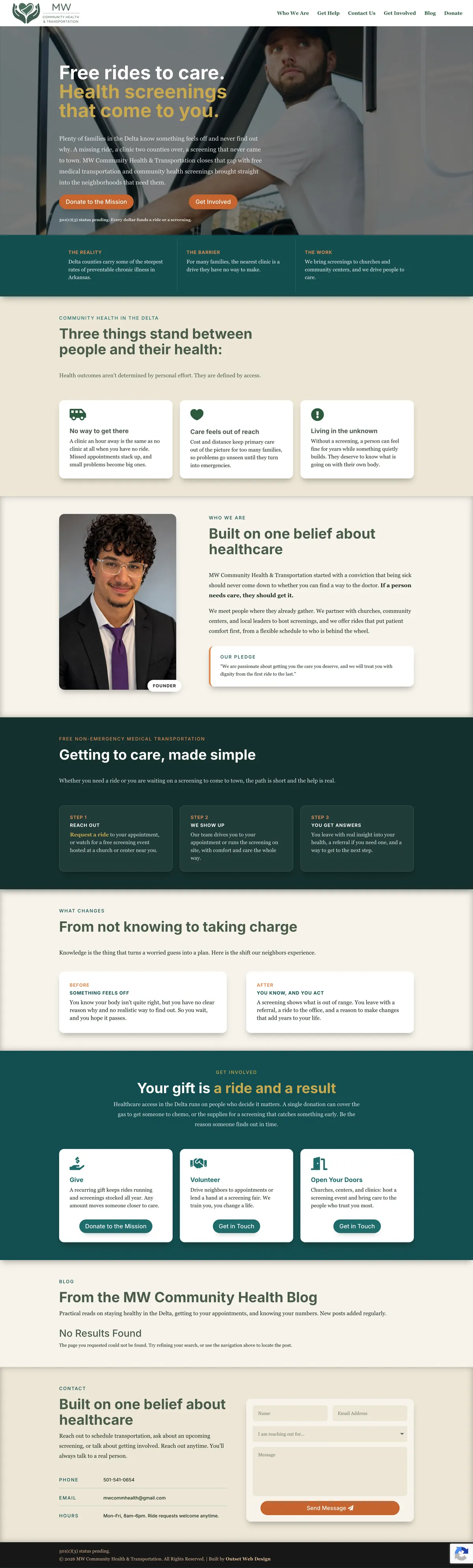 MW Community Health and Transportation website, full homepage