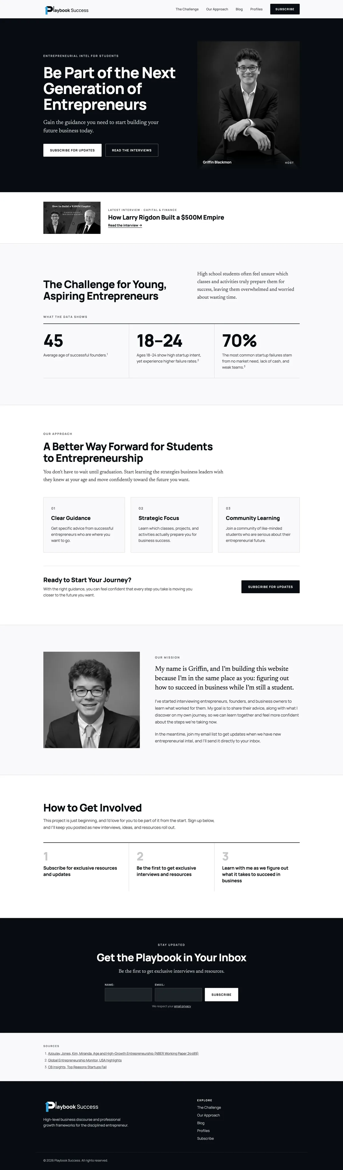 Playbook Success website, full homepage