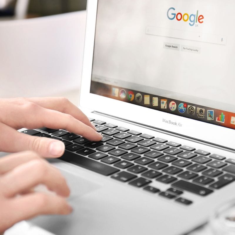 Laptop with Google search on the screen